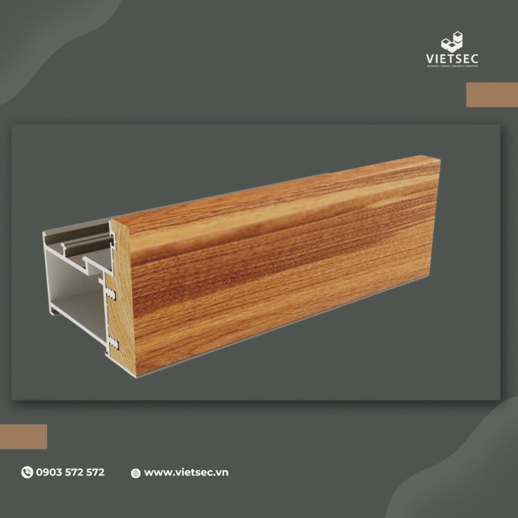 Cửa nhôm ốp gỗ tự nhiên cao cấp Vietsec